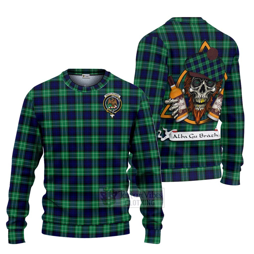 Tartan Vibes Clothing Abercrombie Tartan Knitted Sweater with Family Crest and Bearded Skull Holding Bottles of Whiskey