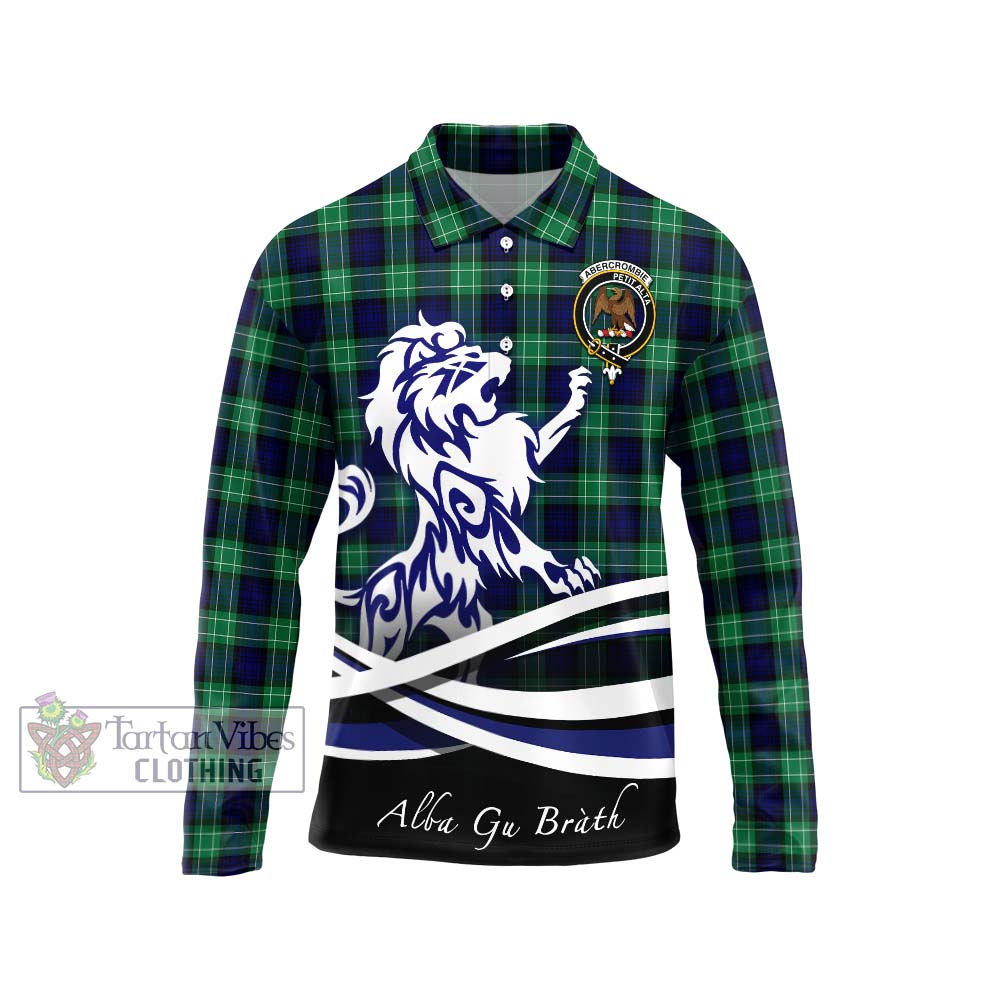 Abercrombie Tartan Long Sleeve Polo Shirt with Alba Gu Brath Regal Lion Emblem Unisex - Tartanvibesclothing Shop