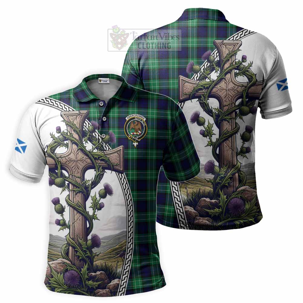 Tartan Vibes Clothing Abercrombie Tartan Polo Shirt with Family Crest and St. Andrew's Cross Accented by Thistle Vines