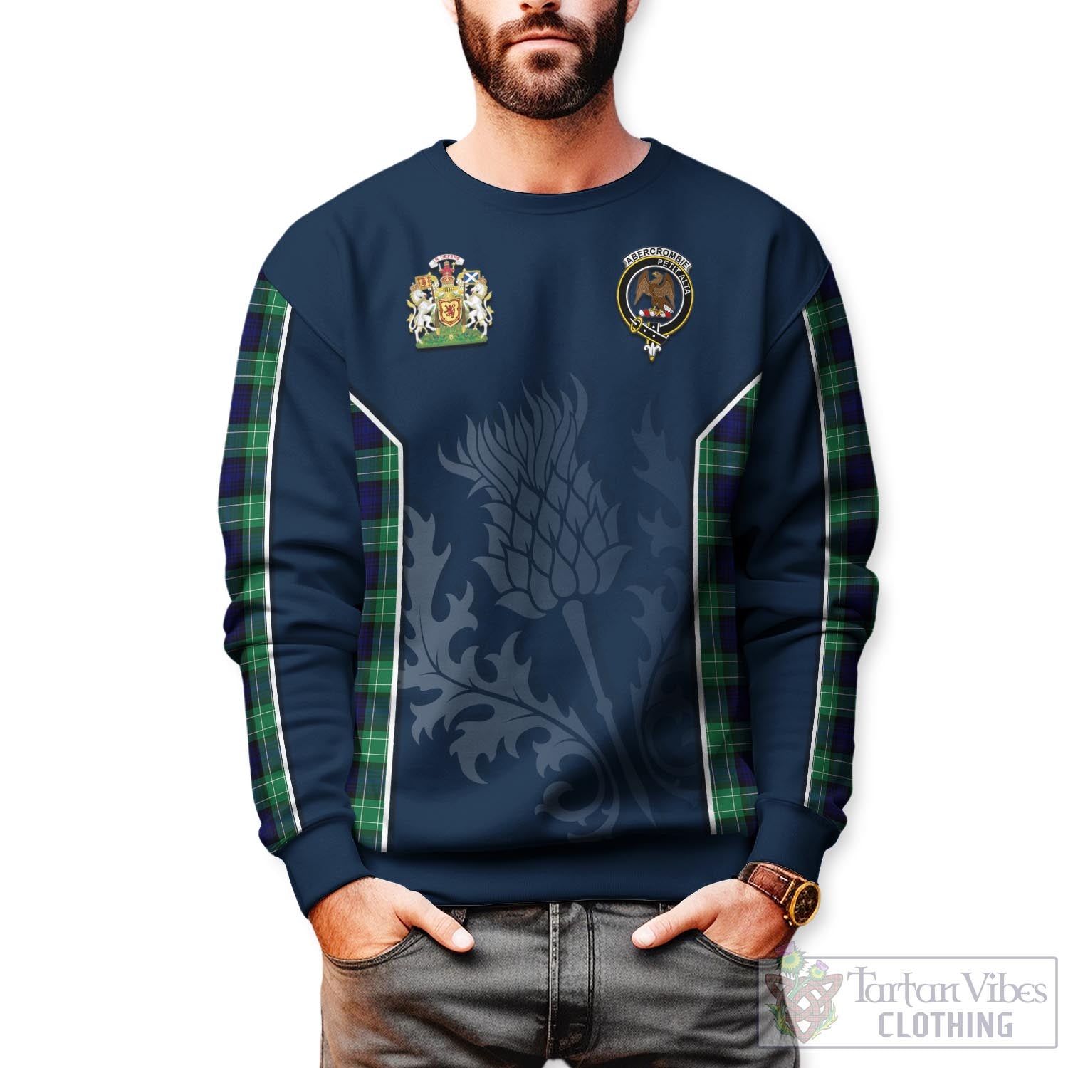 Tartan Vibes Clothing Abercrombie Tartan Sweatshirt with Family Crest and Scottish Thistle Vibes Sport Style