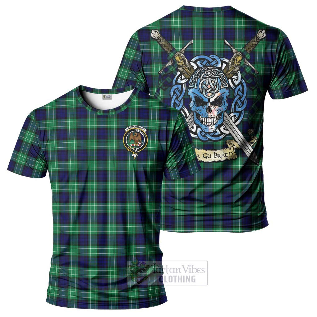 Tartan Vibes Clothing Abercrombie Tartan T-Shirt with Family Crest Celtic Skull Style