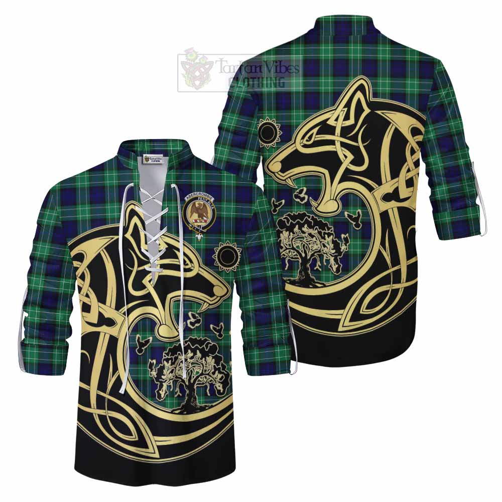 Tartan Vibes Clothing Abercrombie Tartan Ghillie Kilt Shirt with Family Crest Celtic Wolf Style