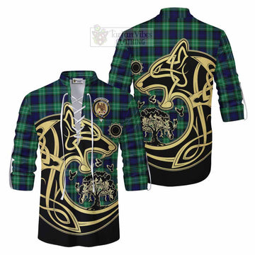 Abercrombie Tartan Ghillie Kilt Shirt with Family Crest Celtic Wolf Style