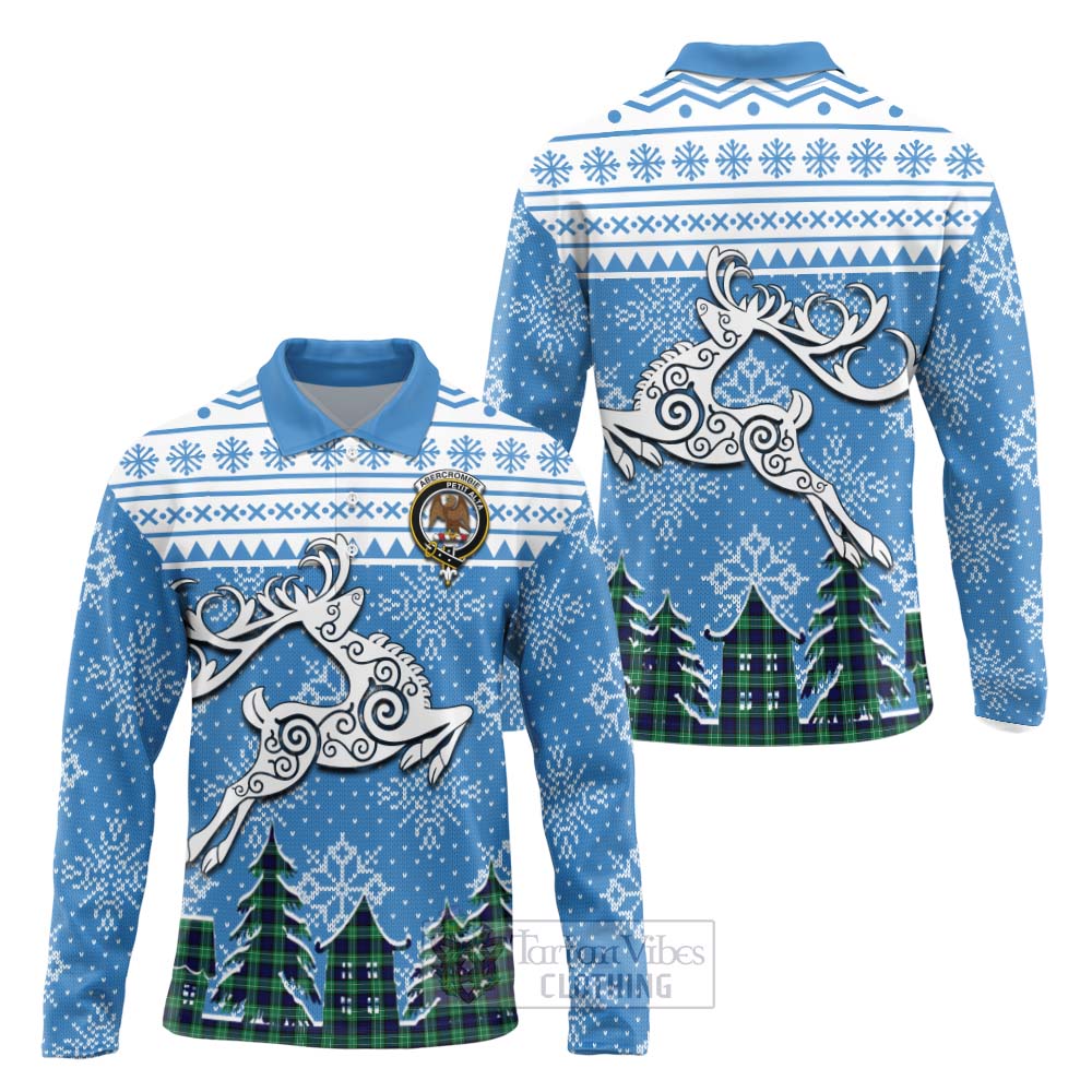 Tartan Vibes Clothing Abercrombie Clan Christmas Long Sleeve Polo Shirt Celtic Reindeer Style