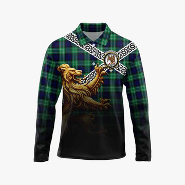 Abercrombie Crest Tartan Long Sleeve Polo Shirt with Golden Lion Emblem Celtic Style Unisex - Tartan Vibes Clothing