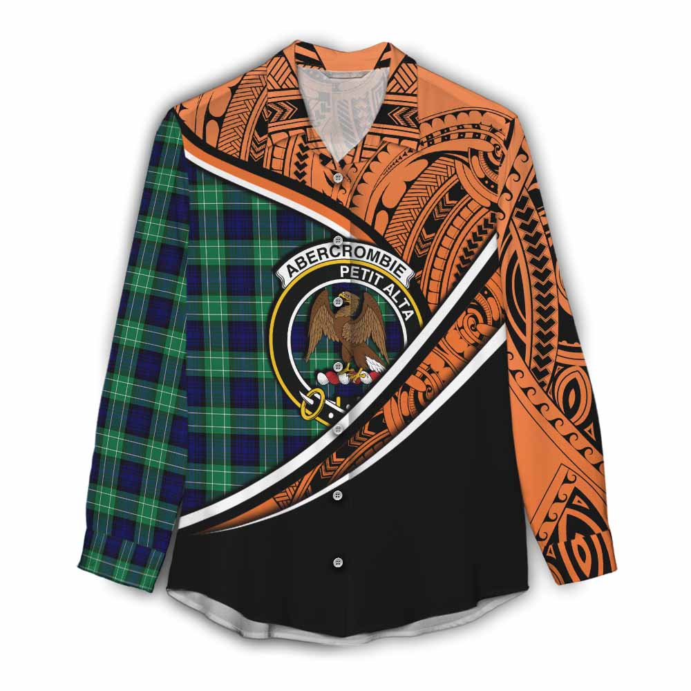 Tartan Vibes Clothing Abercrombie Crest Tartan Women's Casual Shirt with Maori Tattoo Style - Orange Version