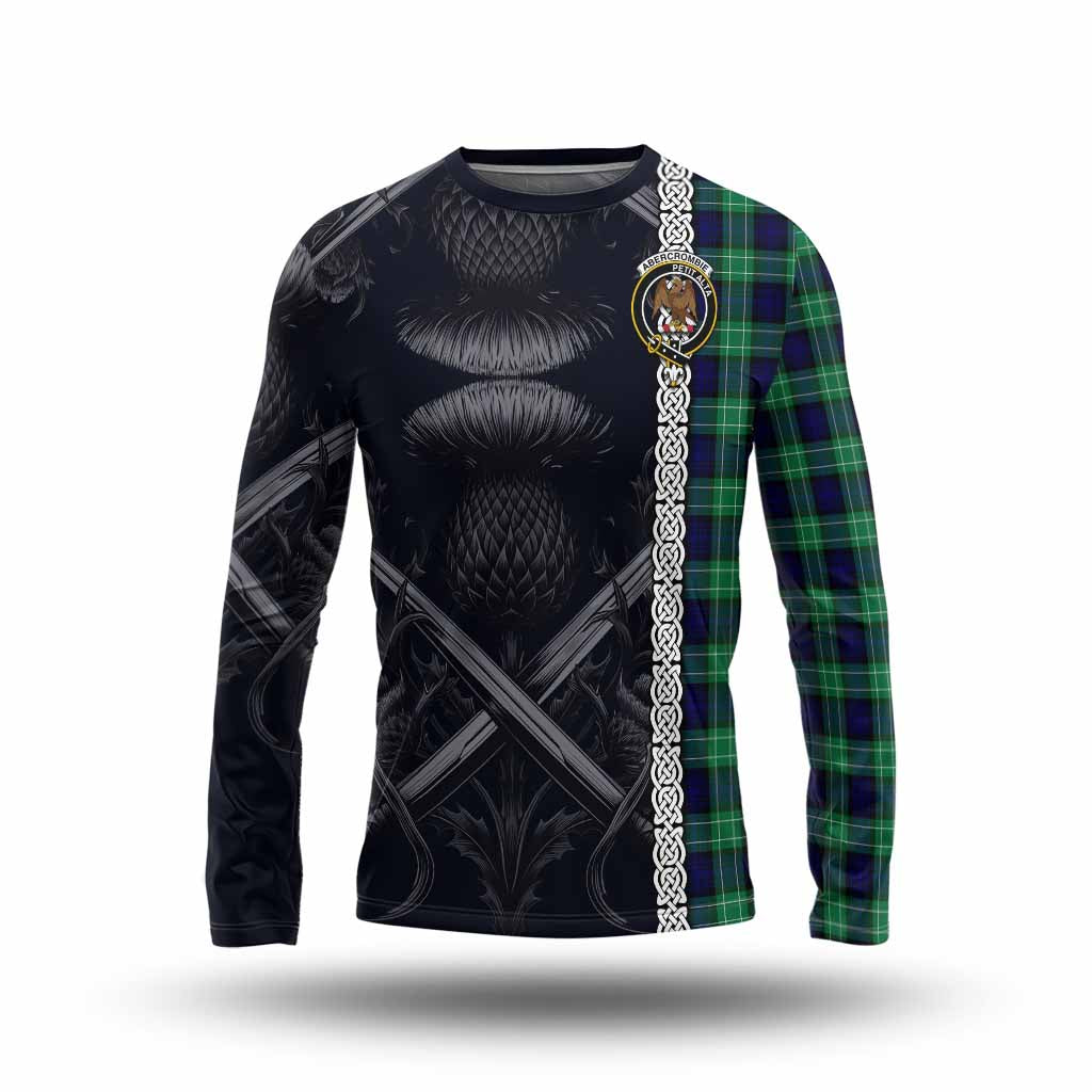 Tartan Vibes Clothing Abercrombie Tartan Long Sleeve T-Shirt with Family Crest Cross Sword Thistle Celtic Vibes