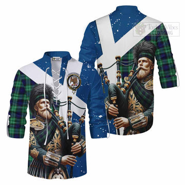 Abercrombie Tartan Ghillie Kilt Shirt with Family Crest Scottish Bagpiper Vibes