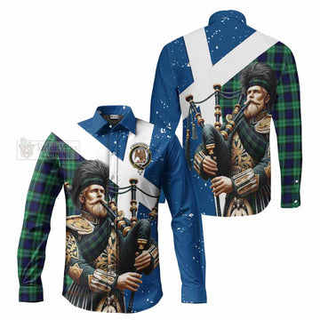 Abercrombie Tartan Long Sleeve Button Shirt with Family Crest Scottish Bagpiper Vibes