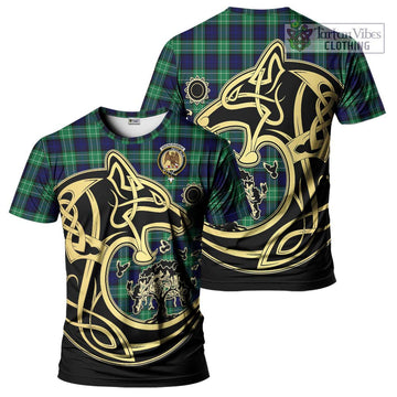 Abercrombie Tartan T-Shirt with Family Crest Celtic Wolf Style