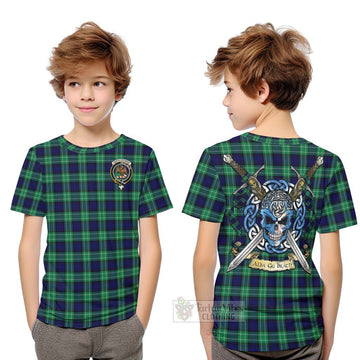 Abercrombie Tartan Kid T-Shirt with Family Crest Celtic Skull Style