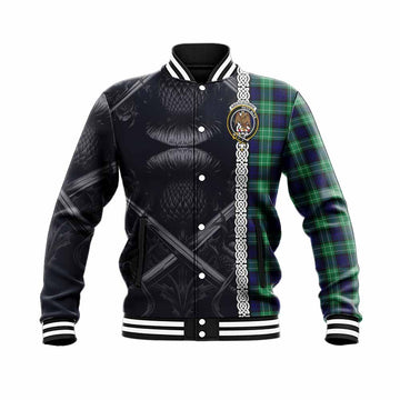 Abercrombie Tartan Baseball Jacket with Family Crest Cross Sword Thistle Celtic Vibes