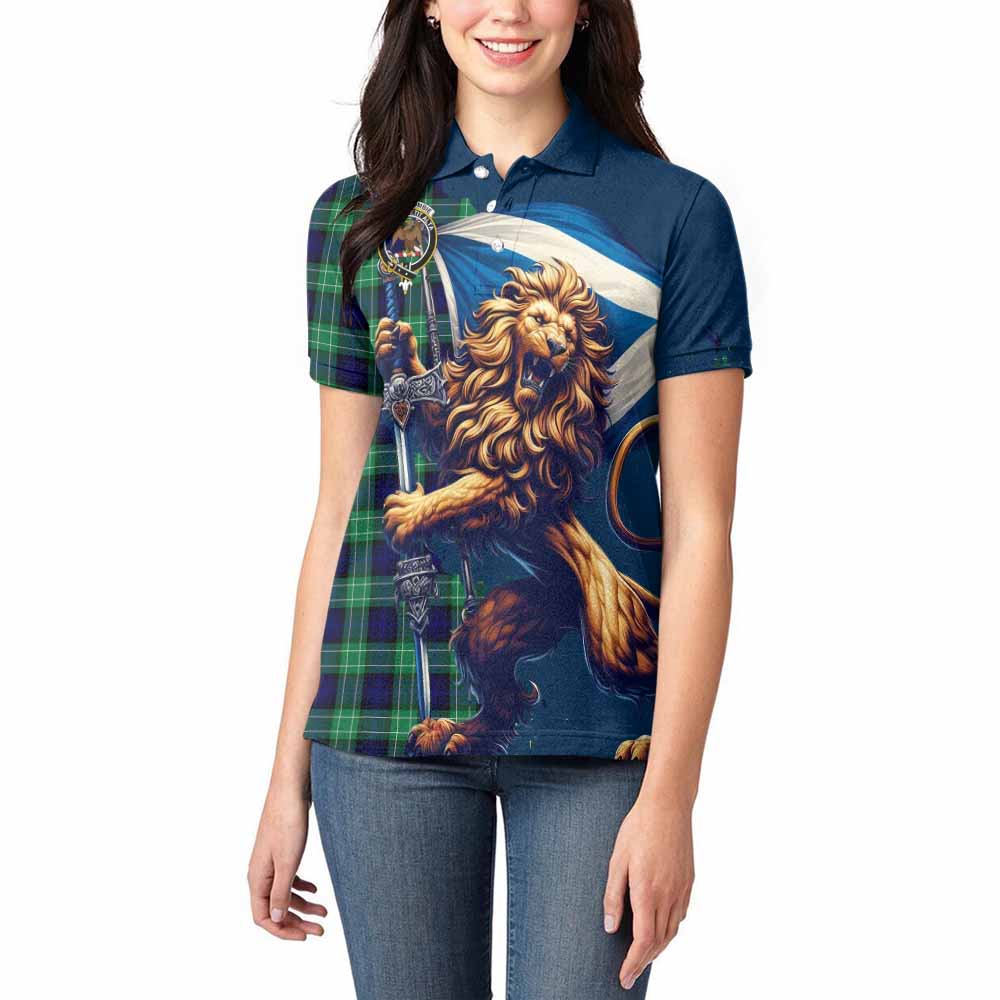 Tartan Vibes Clothing Abercrombie Tartan Family Crest Women's Polo Shirt with Scottish Majestic Lion