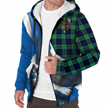 Abercrombie Tartan Sherpa Hoodie with Family Crest Scotland Patriotic Style