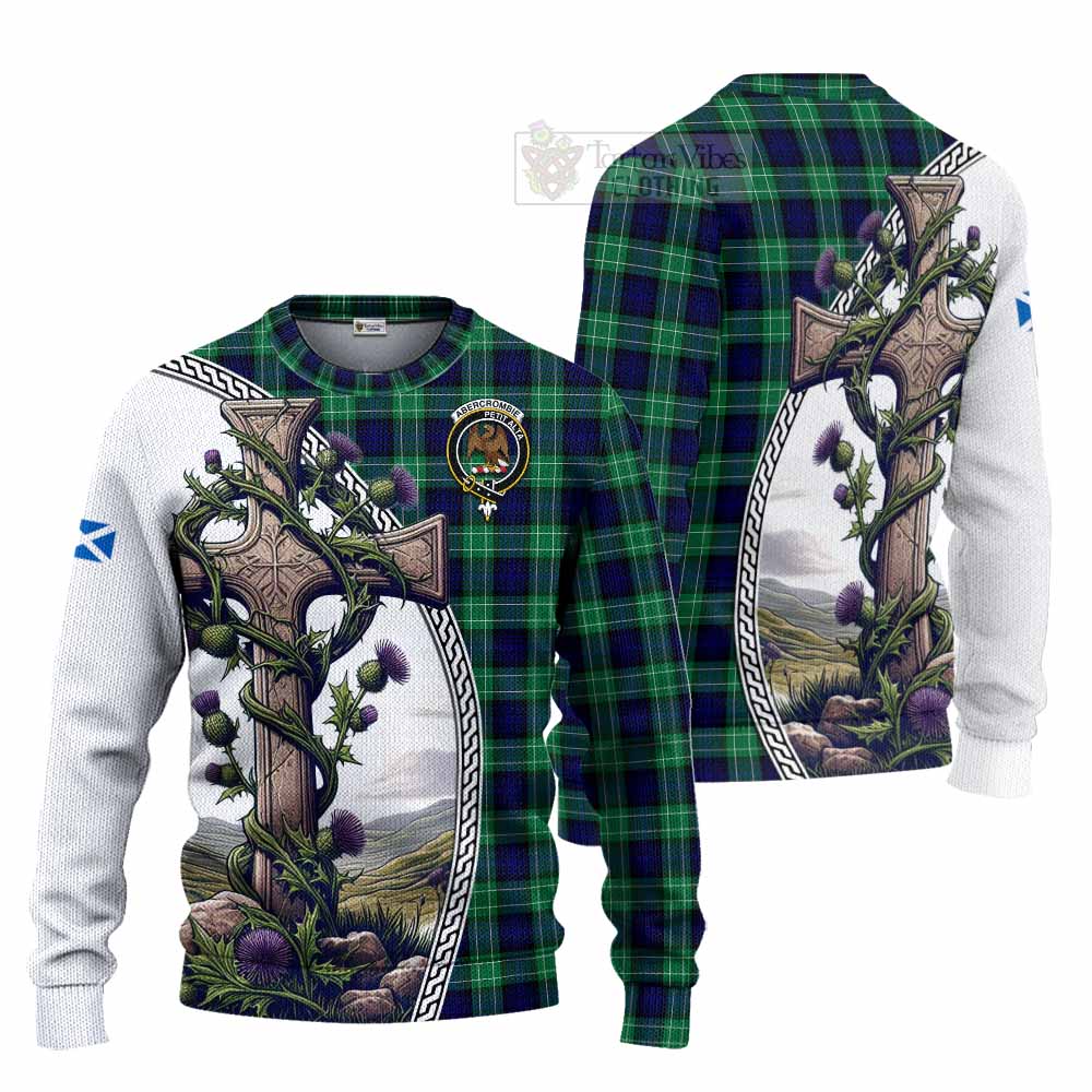 Tartan Vibes Clothing Abercrombie Tartan Knitted Sweater with Family Crest and St. Andrew's Cross Accented by Thistle Vines