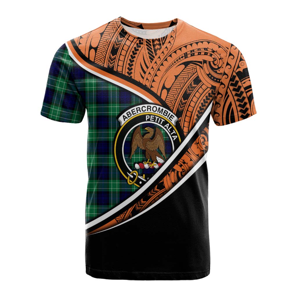 Tartan Vibes Clothing Abercrombie Crest Tartan Cotton T-shirt with Maori Tattoo Style - Orange Version