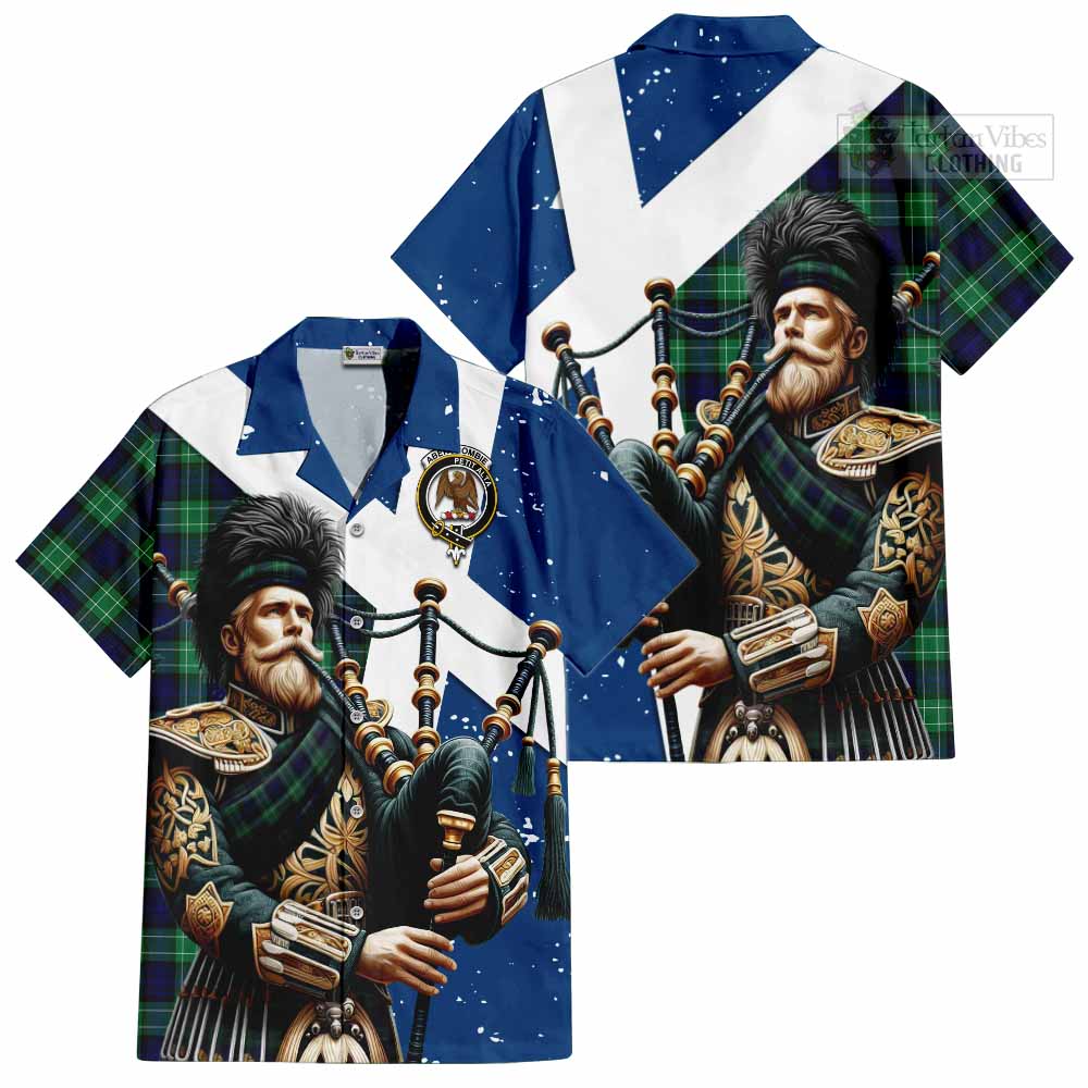 Tartan Vibes Clothing Abercrombie Tartan Short Sleeve Button Shirt with Family Crest Scottish Bagpiper Vibes