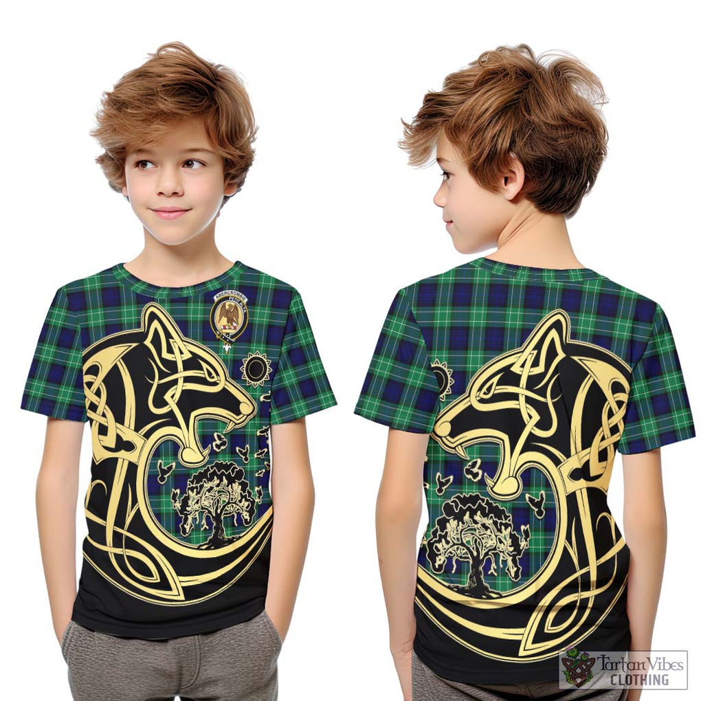 Abercrombie Tartan Kid T-Shirt with Family Crest Celtic Wolf Style Youth XL Size14 - Tartan Vibes Clothing