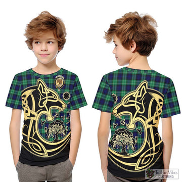 Abercrombie Tartan Kid T-Shirt with Family Crest Celtic Wolf Style