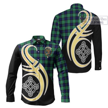 Abercrombie Tartan Long Sleeve Button Shirt with Family Crest and Celtic Symbol Style