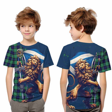 Abercrombie Tartan Family Crest Kid T-Shirt with Scottish Majestic Lion