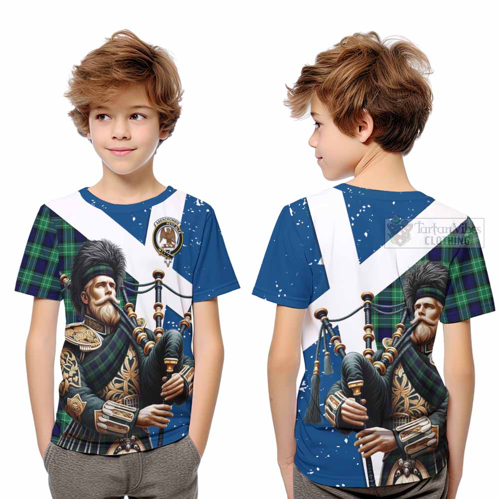 Tartan Vibes Clothing Abercrombie Tartan Kid T-Shirt with Family Crest Scottish Bagpiper Vibes