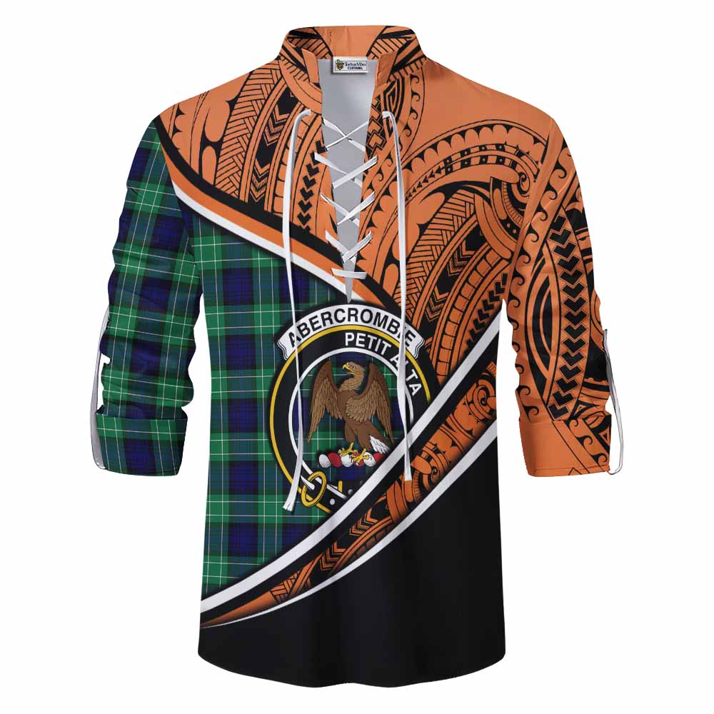 Tartan Vibes Clothing Abercrombie Crest Tartan Ghillie Kilt Shirt with Maori Tattoo Style - Orange Version