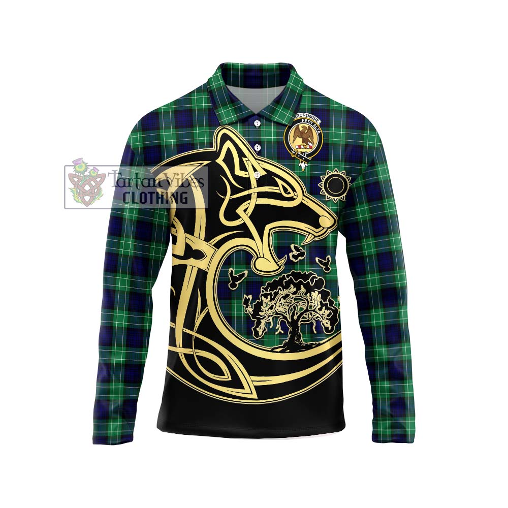 Abercrombie Tartan Long Sleeve Polo Shirt with Family Crest Celtic Wolf Style Unisex - Tartanvibesclothing Shop