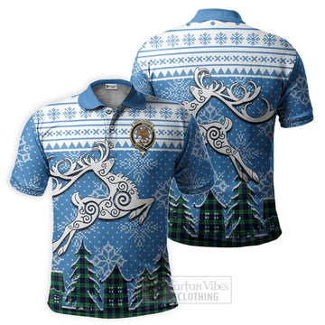 Abercrombie Clan Christmas Polo Shirt Celtic Reindeer Style