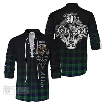 Abercrombie Tartan Ghillie Kilt Shirt Featuring Alba Gu Brath Family Crest Celtic Inspired