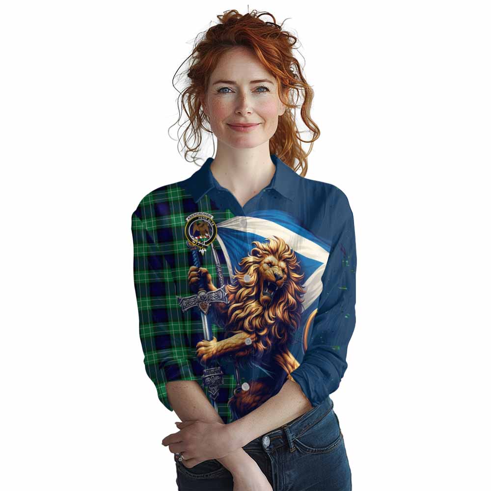 Tartan Vibes Clothing Abercrombie Tartan Family Crest Women's Casual Shirt with Scottish Majestic Lion