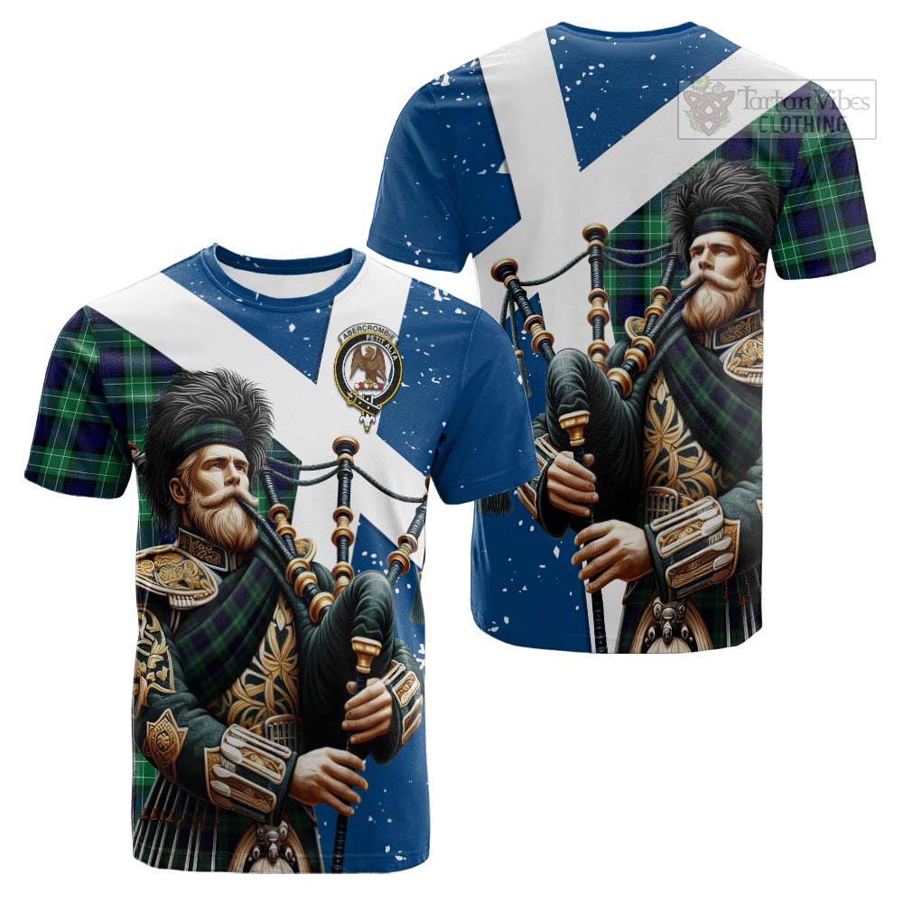 Tartan Vibes Clothing Abercrombie Tartan Cotton T-shirt with Family Crest Scottish Bagpiper Vibes