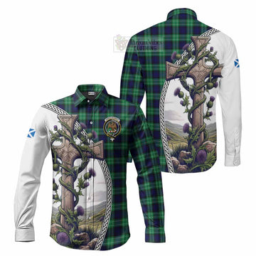 Abercrombie Tartan Long Sleeve Button Shirt with Family Crest and St. Andrew's Cross Accented by Thistle Vines