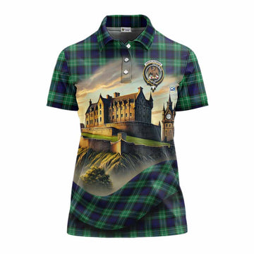 Abercrombie Tartan Family Crest Women's Polo Shirt with Scottish Ancient Castle Style