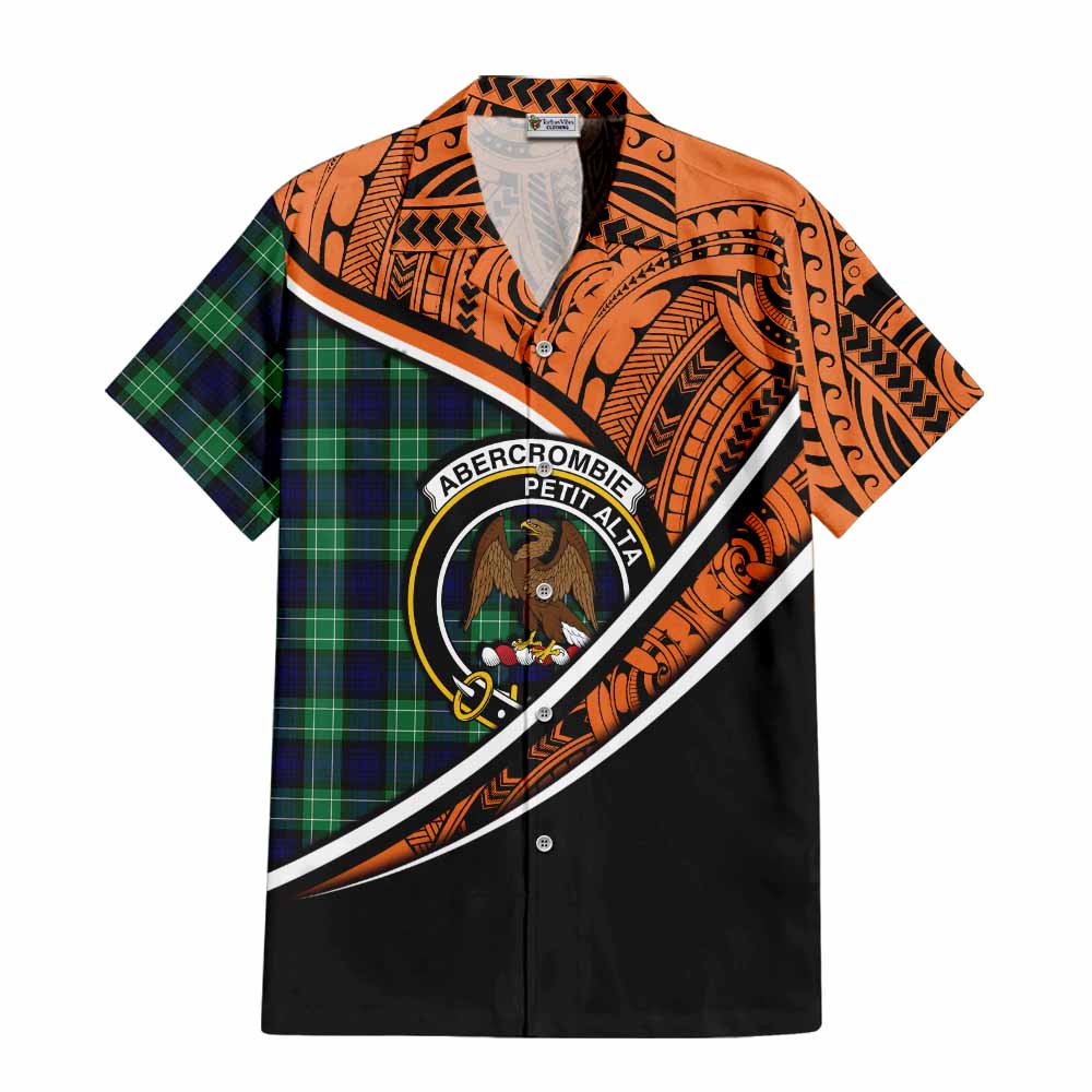 Tartan Vibes Clothing Abercrombie Crest Tartan Short Sleeve Button Shirt with Maori Tattoo Style - Orange Version