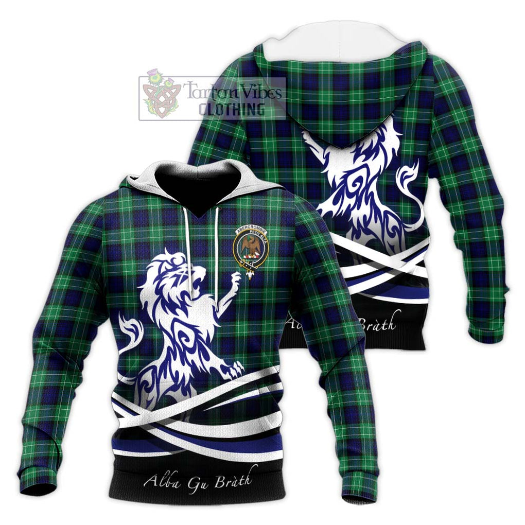 Abercrombie Tartan Knitted Hoodie with Alba Gu Brath Regal Lion Emblem Unisex Knitted Pullover Hoodie - Tartanvibesclothing Shop