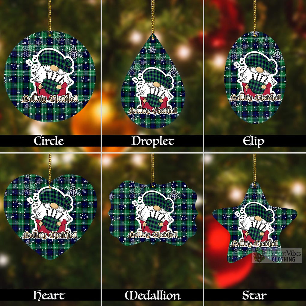 Tartan Vibes Clothing Abercrombie Tartan Christmas Aluminium Ornament with Gnome Playing Bagpipes