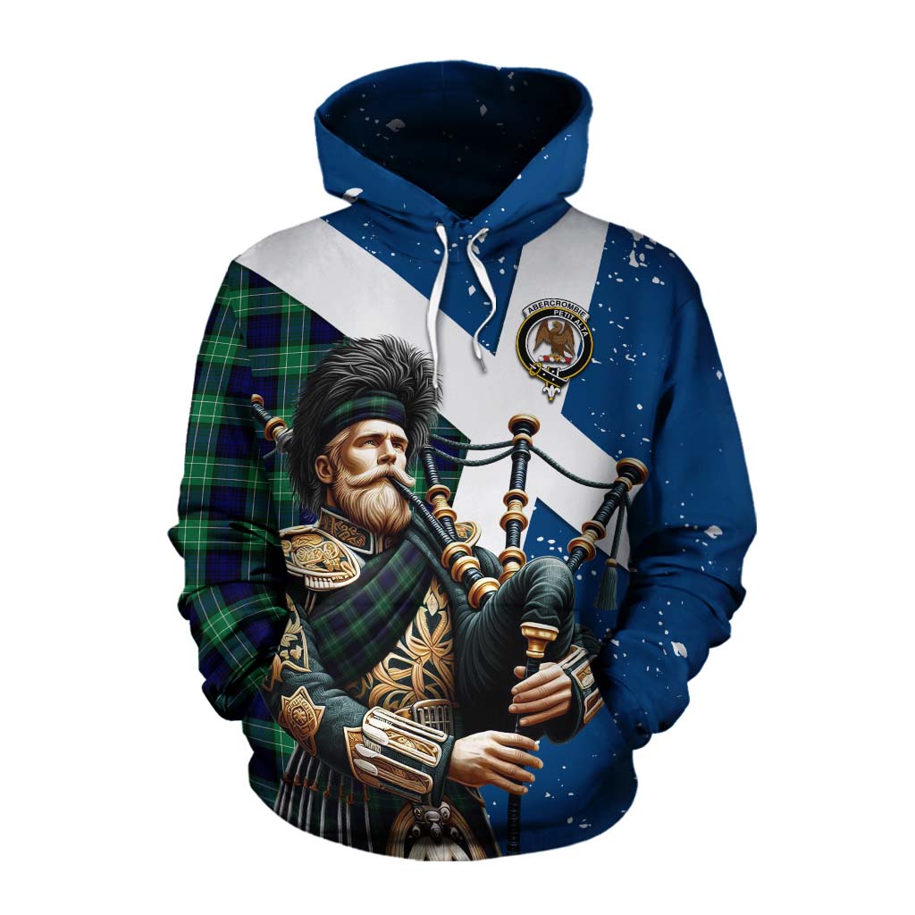 Tartan Vibes Clothing Abercrombie Tartan Cotton Hoodie with Family Crest Scottish Bagpiper Vibes