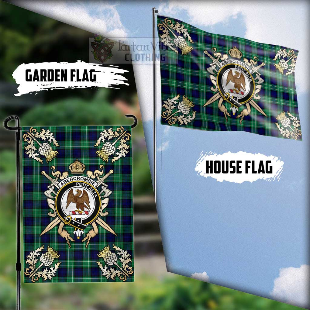 Tartan Vibes Clothing Abercrombie Tartan Flag with Family Crest and Golden Thistle Crossed Sword Design