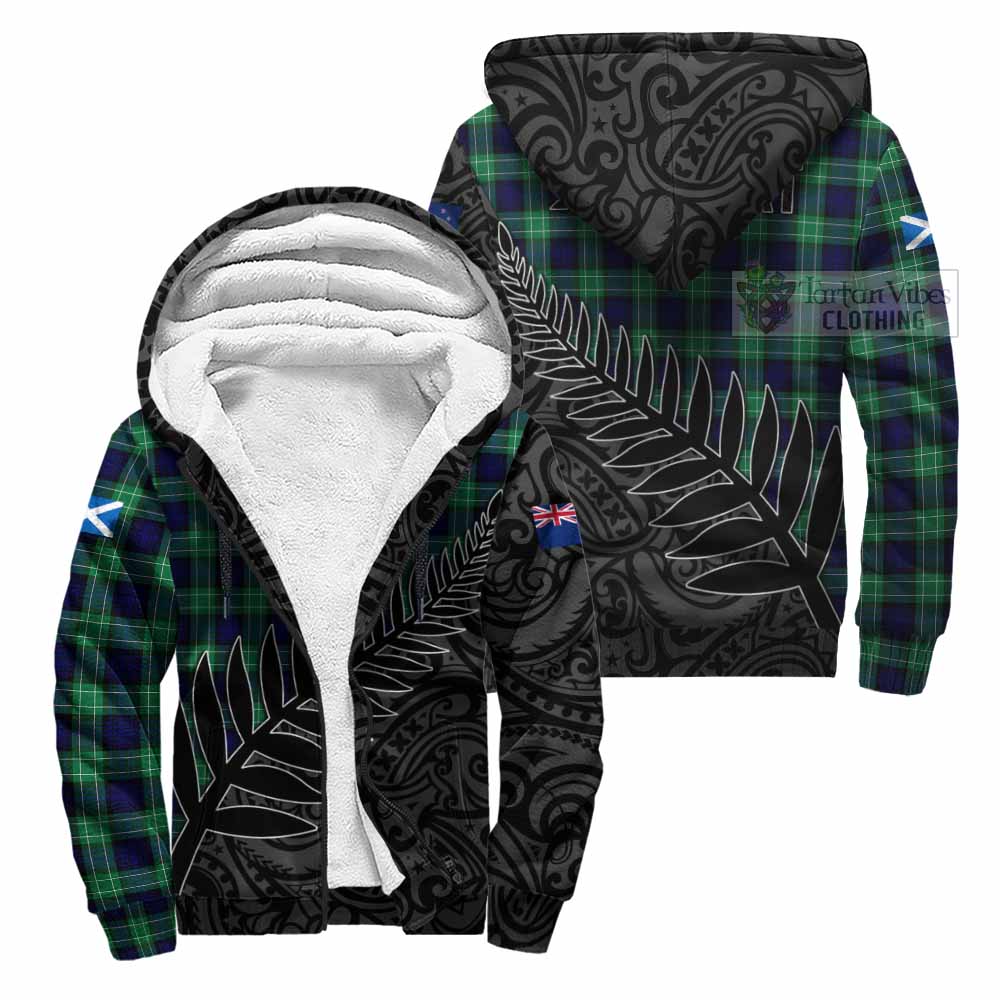 Tartan Vibes Clothing Abercrombie Crest Tartan Sherpa Hoodie with New Zealand Silver Fern Half Style