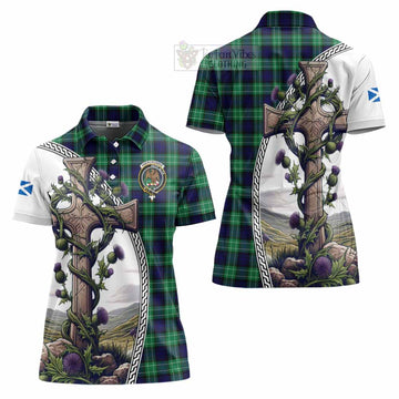 Abercrombie Tartan Women's Polo Shirt with Family Crest and St. Andrew's Cross Accented by Thistle Vines