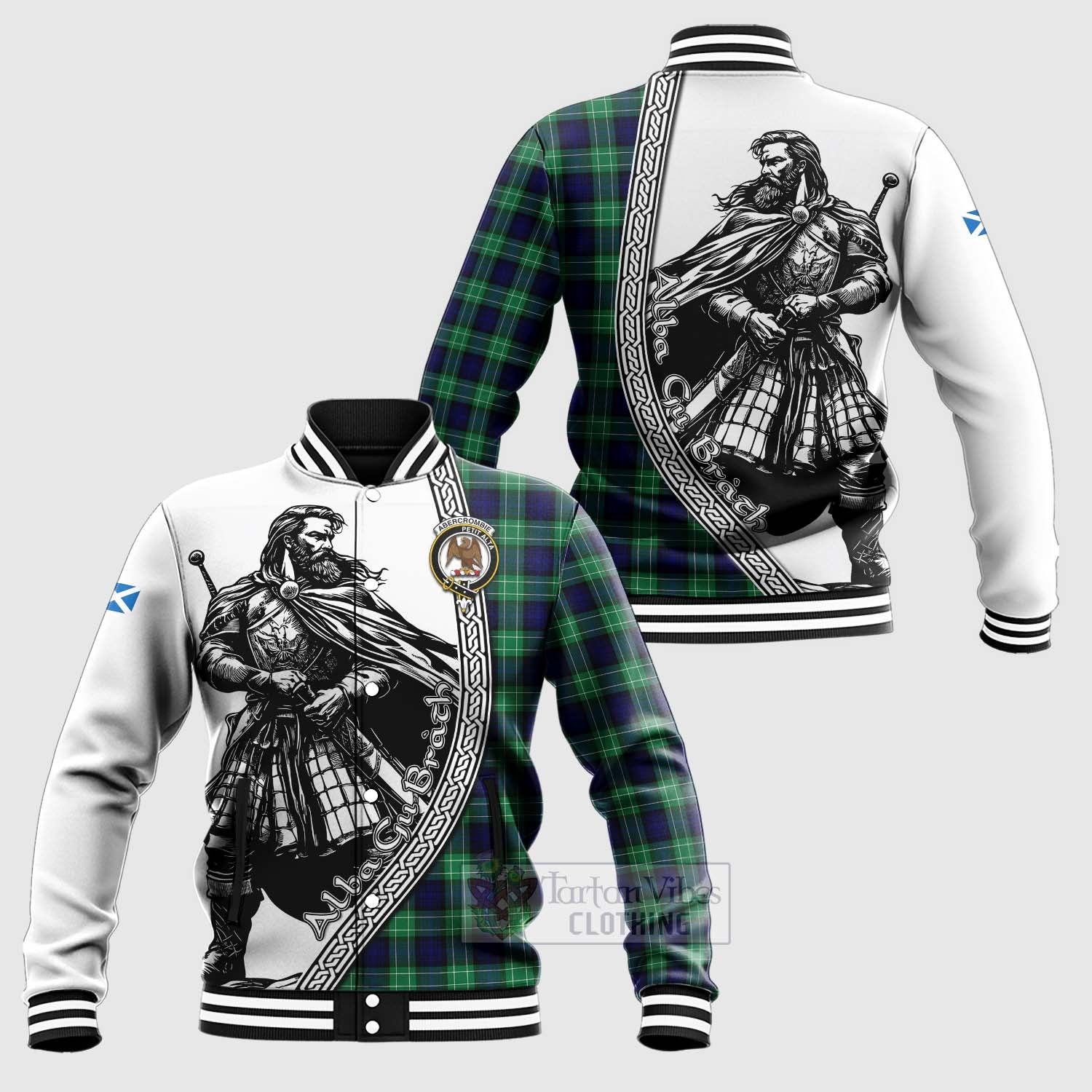 Tartan Vibes Clothing Abercrombie Tartan Clan Crest Baseball Jacket with Highlander Warrior Celtic Style