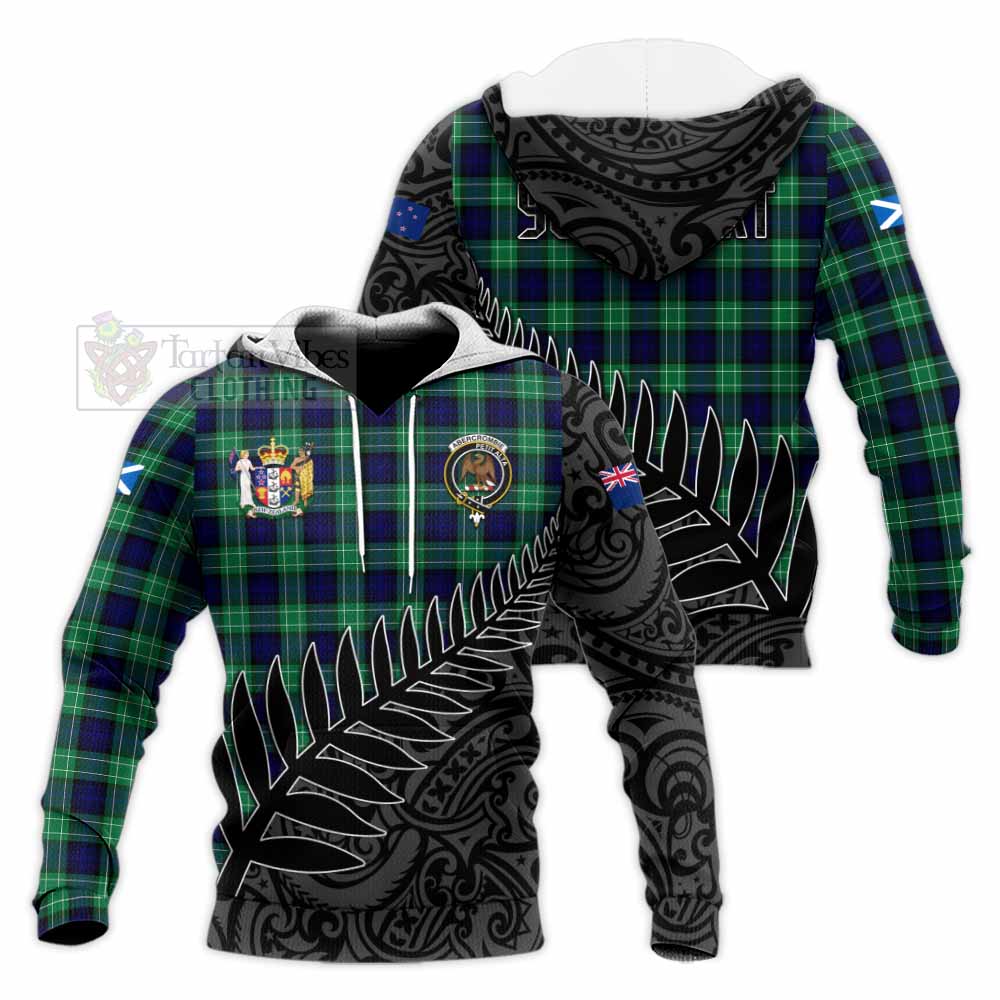 Tartan Vibes Clothing Abercrombie Crest Tartan Knitted Hoodie with New Zealand Silver Fern Half Style