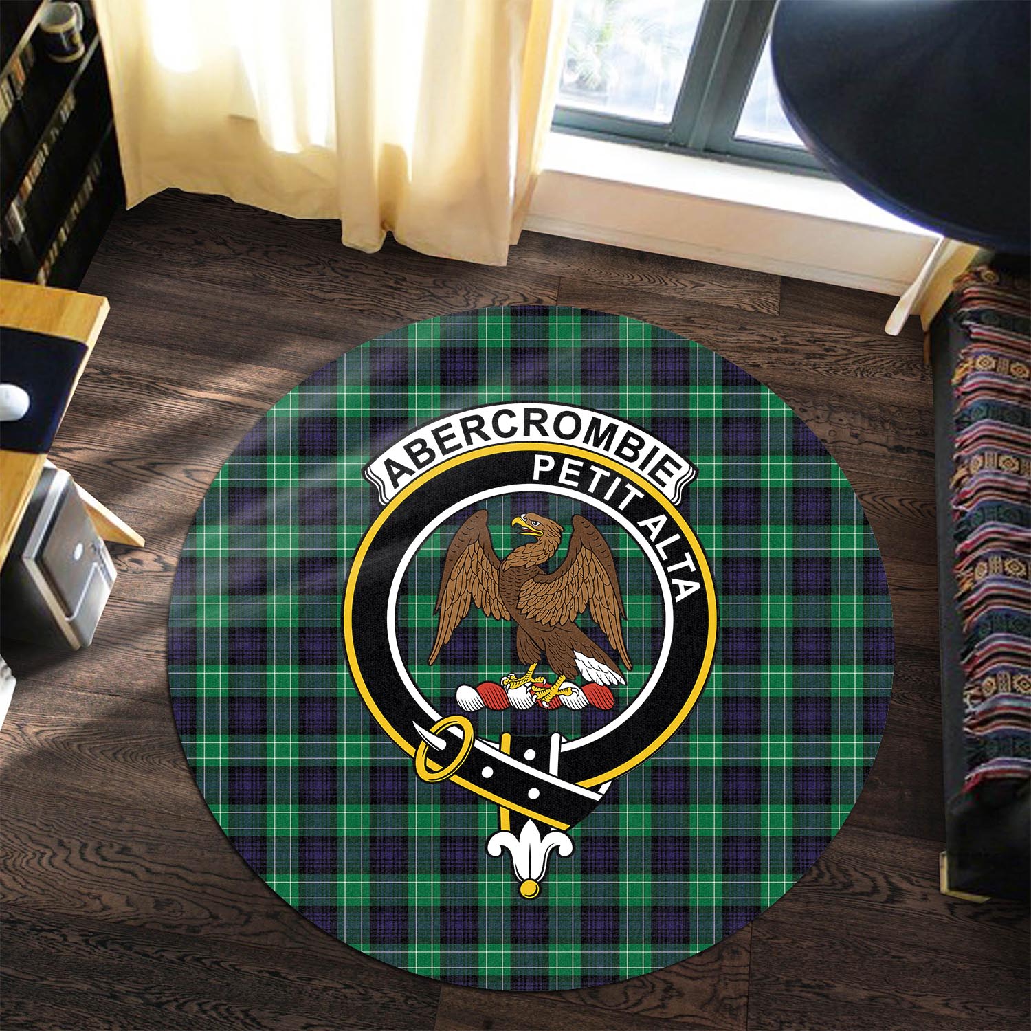 Abercrombie Tartan Round Rug with Family Crest - Tartanvibesclothing