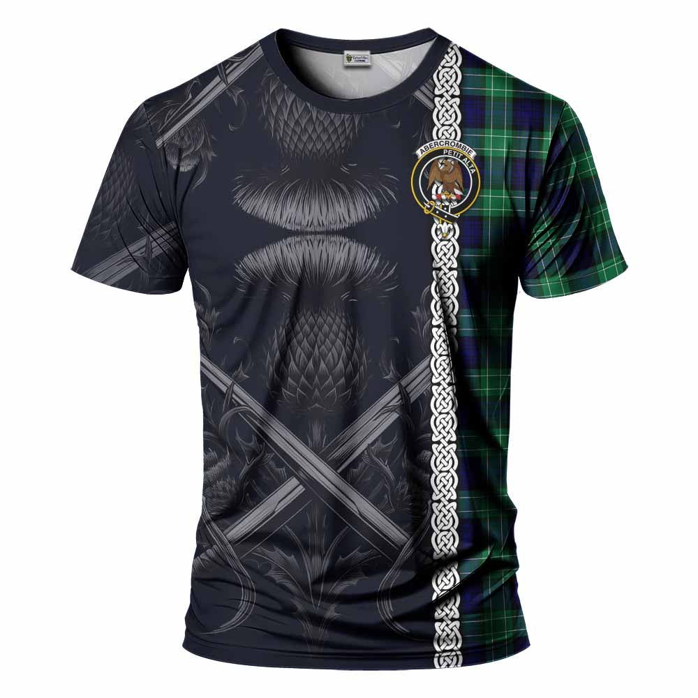 Tartan Vibes Clothing Abercrombie Tartan T-Shirt with Family Crest Cross Sword Thistle Celtic Vibes