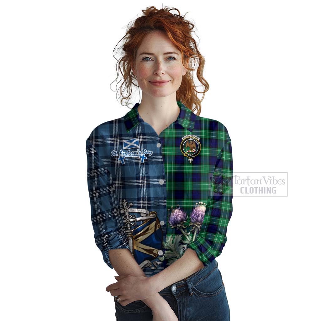 Tartan Vibes Clothing Abercrombie Tartan Women's Casual Shirt Happy St. Andrew's Day Half Tartan Style