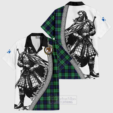 Abercrombie Tartan Clan Crest Short Sleeve Button Shirt with Highlander Warrior Celtic Style