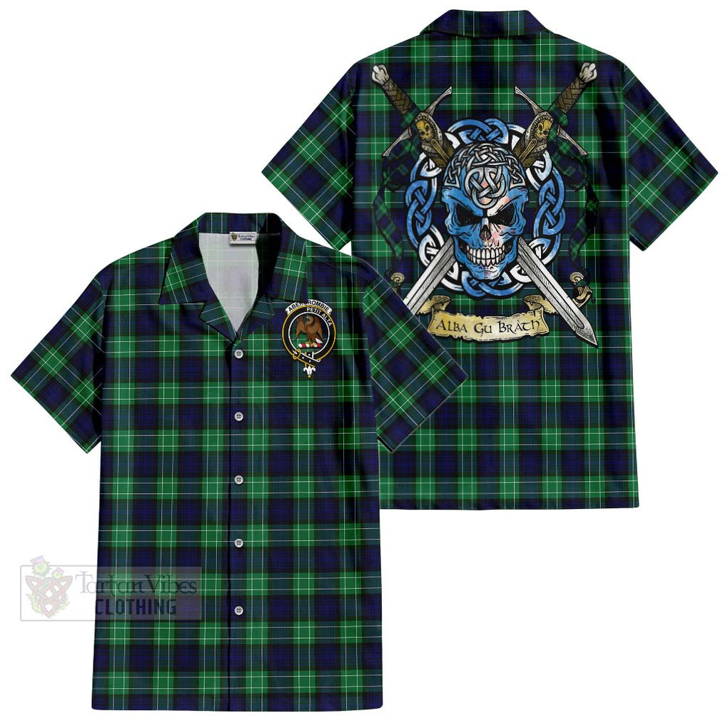 Tartan Vibes Clothing Abercrombie Tartan Short Sleeve Button Shirt with Family Crest Celtic Skull Style