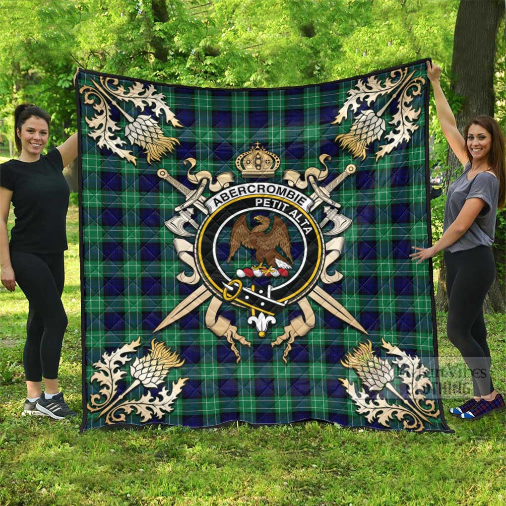 Tartan Vibes Clothing Abercrombie Tartan Quilt with Family Crest and Scottish Golden Courage Shield