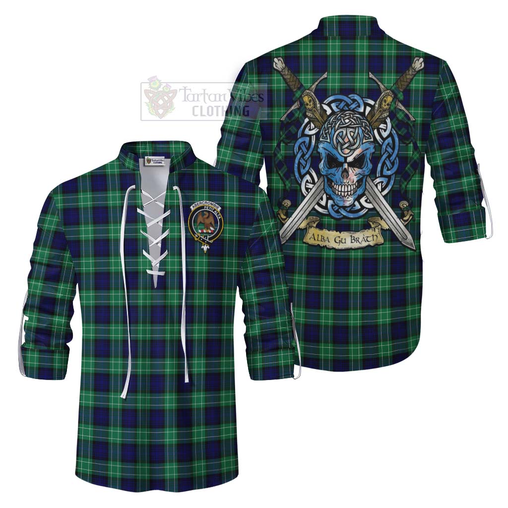 Tartan Vibes Clothing Abercrombie Tartan Ghillie Kilt Shirt with Family Crest Celtic Skull Style